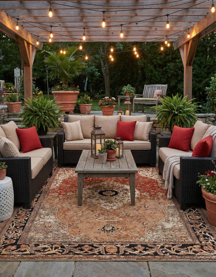 Detail image of 7' 10 x 10'  Washable Traditional Indoor / Outdoor Rug