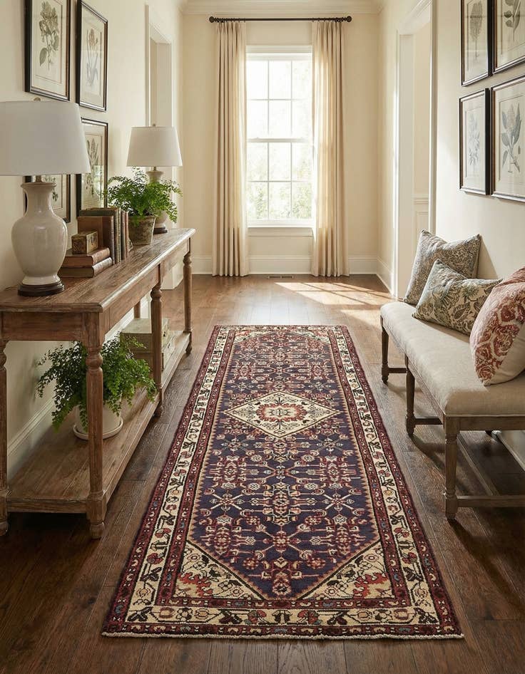 Detail image of 3' 6 x 10'  Hand Knotted Hossainabad Persian Wool Runner Rug