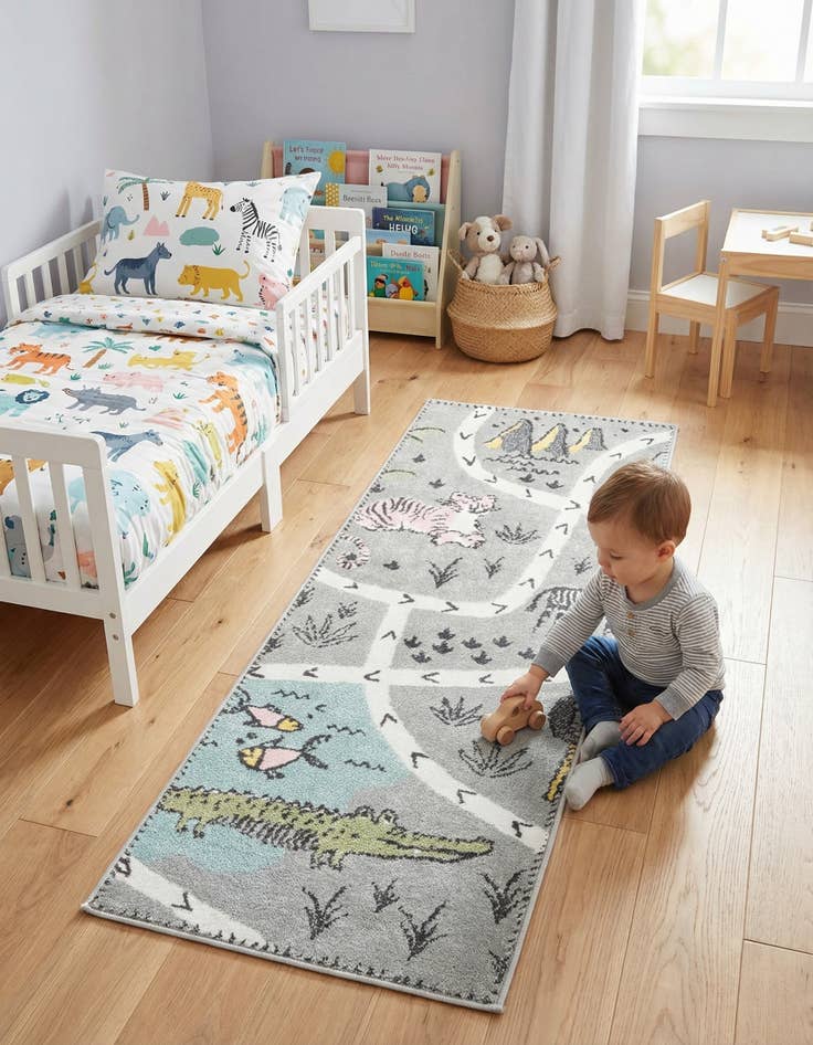Detail image of 2' 2 x 6' Animals Whimsy Kids Runner Rug