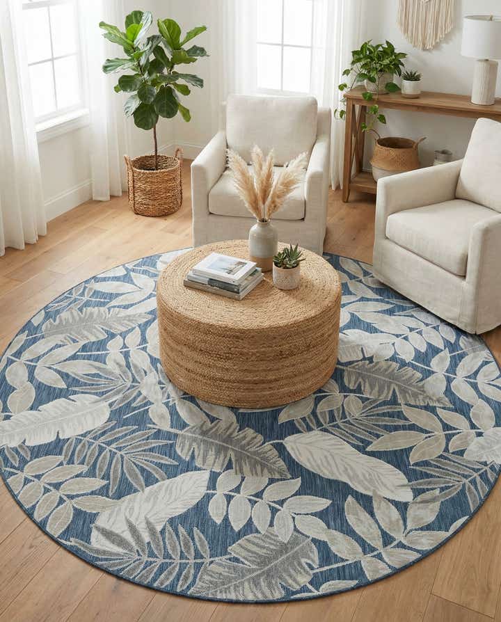 8' 2 x 8' 2 Easy-Clean Botanical Indoor / Outdoor Round Rug