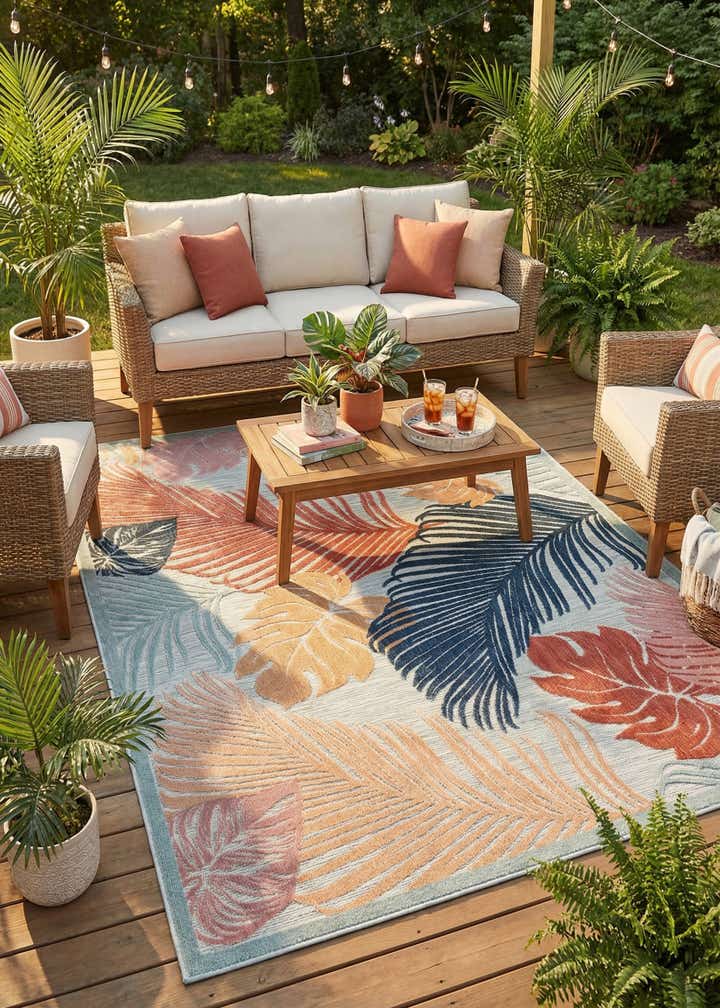 6' 4 x 9' Easy-Clean Botanical Indoor / Outdoor Rug