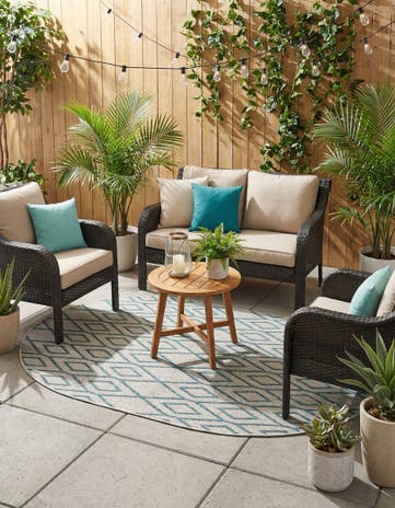 Gray Teal Easy-Clean Jill Zarin Turks and Caicos Indoor / Outdoor Oval Rug