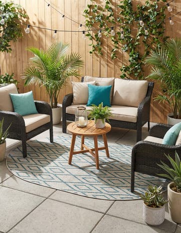 Gray Teal Easy-Clean Jill Zarin Turks and Caicos Indoor / Outdoor Oval Rug