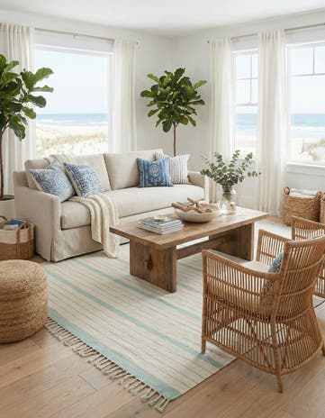 White and Aqua Hand Woven Chindi Cotton Rug
