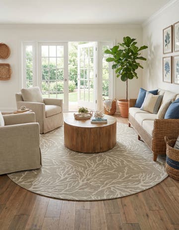 Gray Easy-Clean Coastal Indoor / Outdoor Round Rug