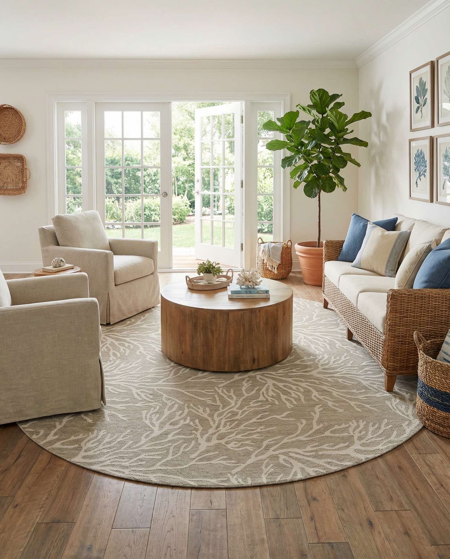 12' x 12' Easy-Clean Coastal Indoor / Outdoor Round Rug