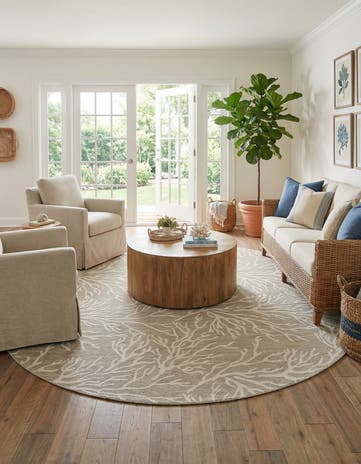 Gray Easy-Clean Coastal Indoor / Outdoor Round Rug