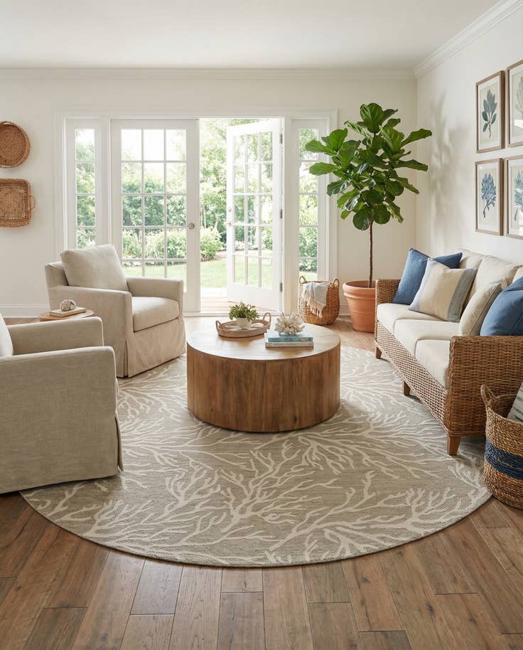 Detail image of 12' x 12' Easy-Clean Coastal Indoor / Outdoor Round Rug