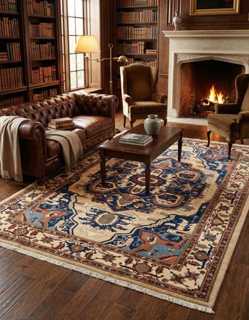 6' 9 x 10' 2 Hand Knotted Indo Heriz Wool Rug