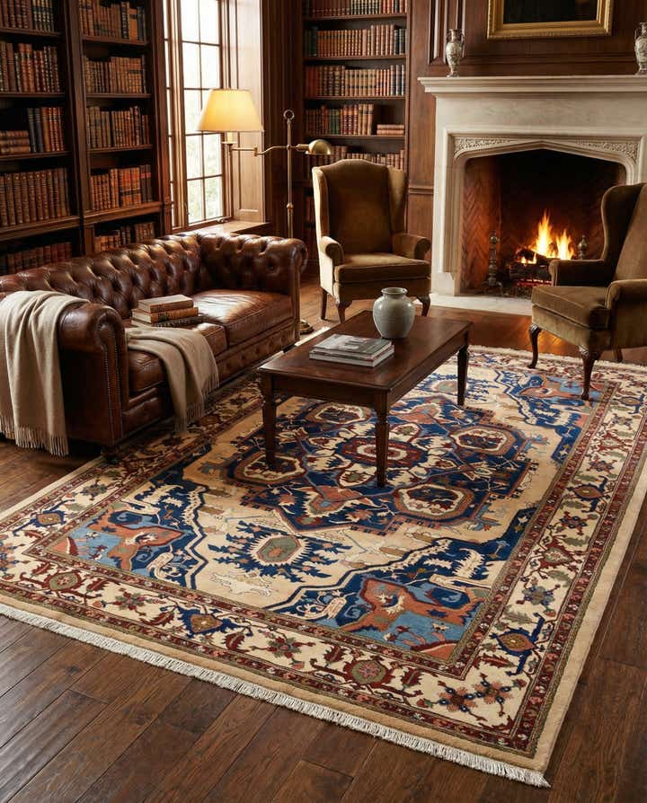 6' 9 x 10' 2 Hand Knotted Indo Heriz Wool Rug