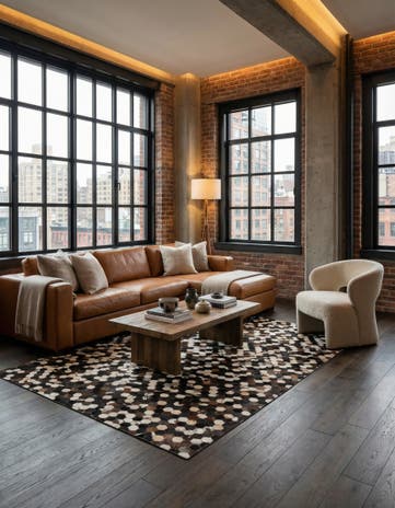 5' 1 x 7' 10 Cowhide Leather Rug