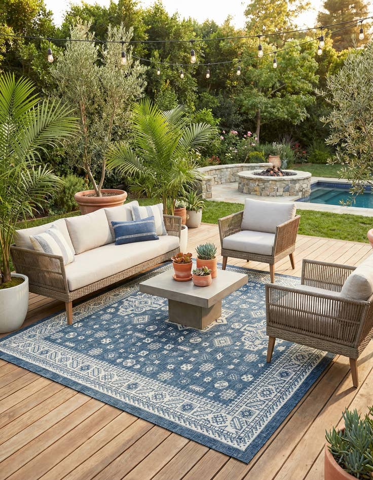 Detail image of 13' x 13'  Washable Aztec Indoor / Outdoor Square Rug