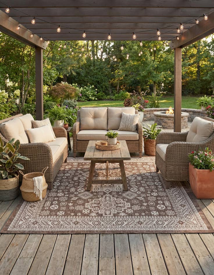 Detail image of 7' 10 x 7' 10  Washable Aztec Indoor / Outdoor Square Rug