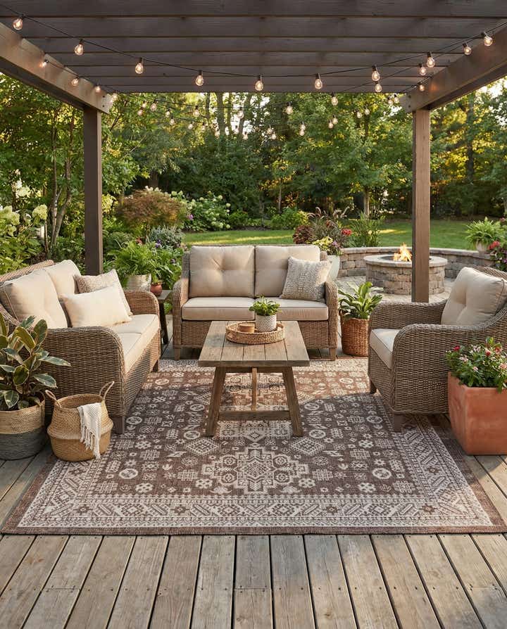 7' 10 x 7' 10 Easy-Clean Aztec Indoor / Outdoor Square Rug