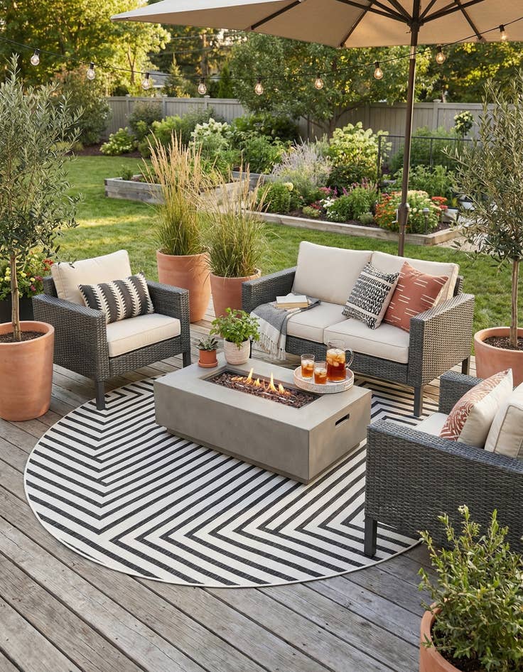 Detail image of  10' x 10'  Washable Modern Indoor / Outdoor Round Rug