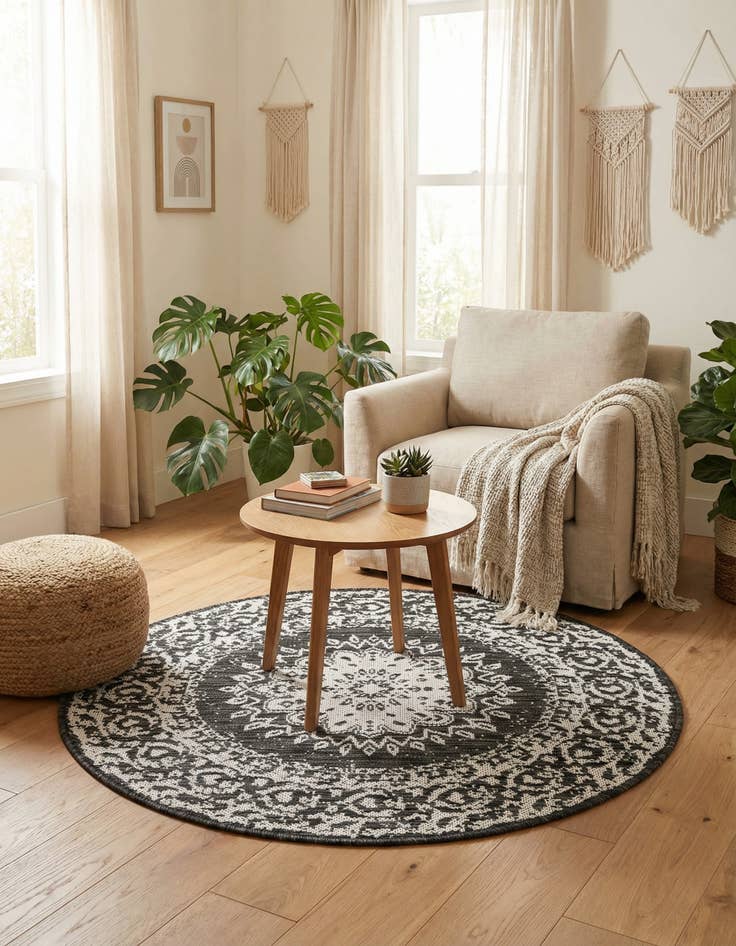 Detail image of  3' x 3'  Washable Traditional Indoor / Outdoor Round Rug