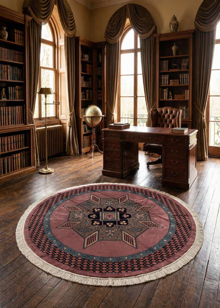 6' x 6' 1 Hand Knotted Bokhara Oriental Wool Round Rug