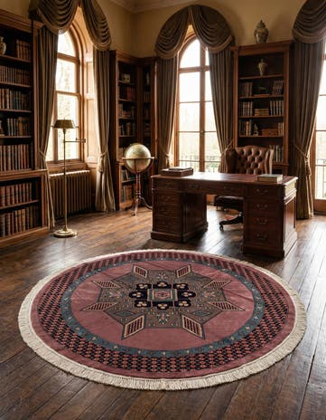 6' x 6' 1 Hand Knotted Bokhara Oriental Wool Round Rug