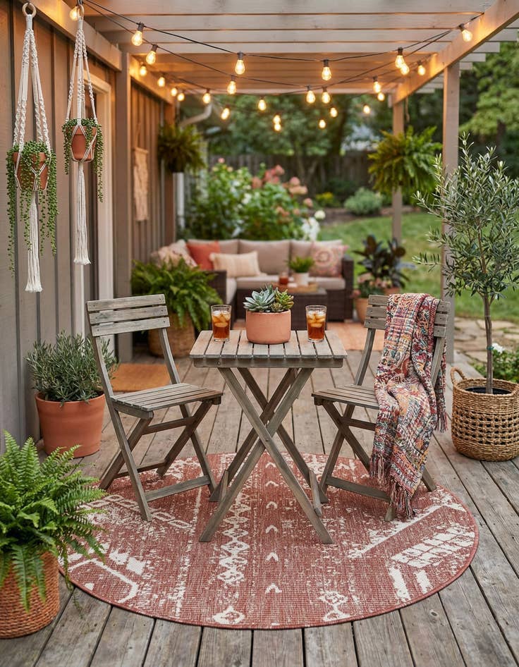 Detail image of  4' x 4'  Washable Bohemian Indoor / Outdoor Round Rug