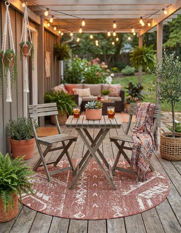 4' x 4' Easy-Clean Bohemian Indoor / Outdoor Round Rug