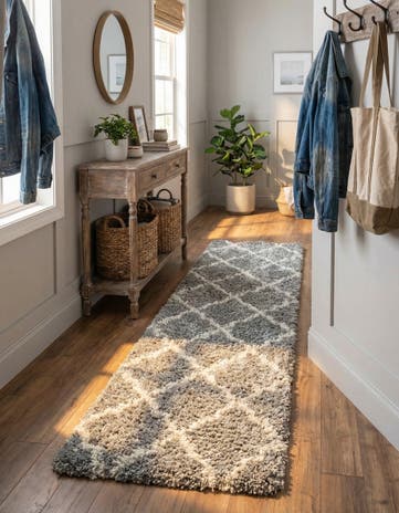 Gray Lattice Shag Runner Rug