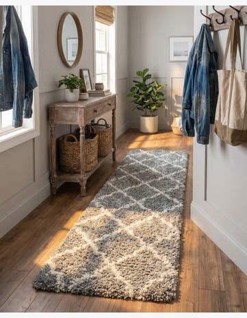 Gray Lattice Shag Runner Rug