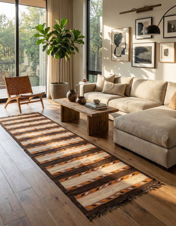 Detail image of 4' 7 x 13' 1  Hand Woven Kilim Modern Wool Runner Rug