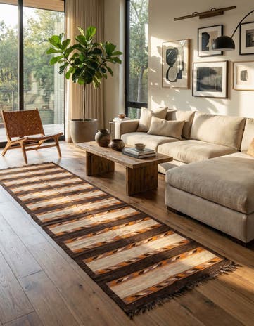 4' 7 x 13' 1 Hand Woven Kilim Modern Wool Runner Rug