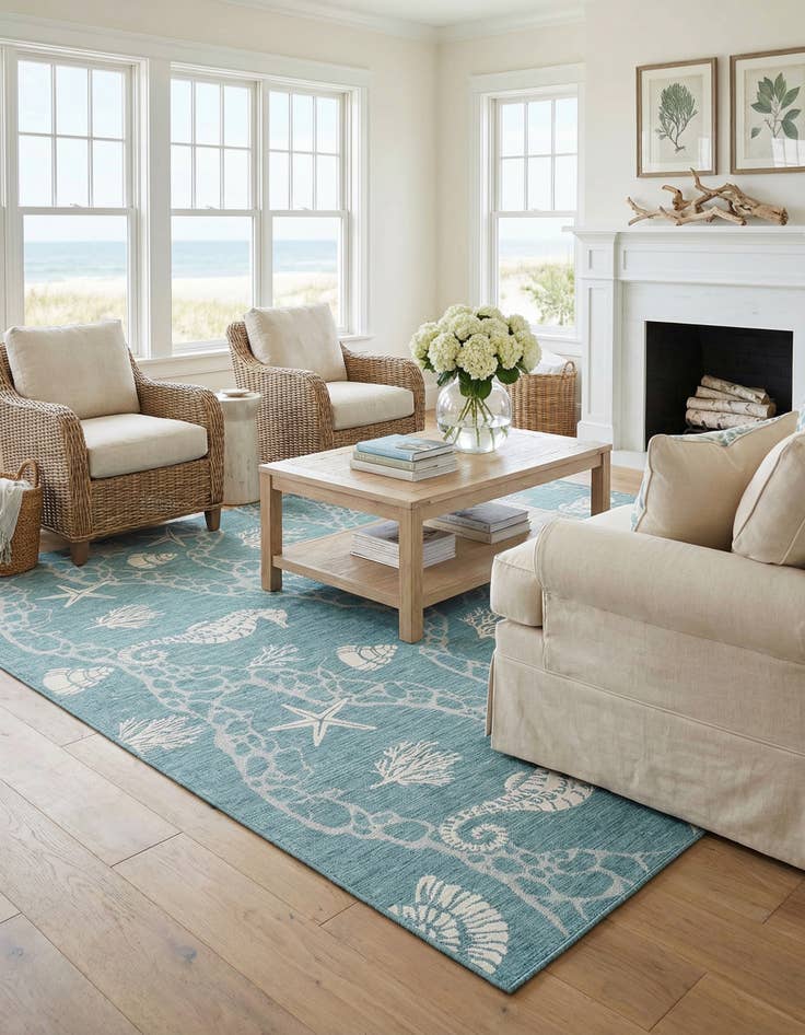 Detail image of  13' x 13'  Washable Coastal Indoor / Outdoor Square Rug