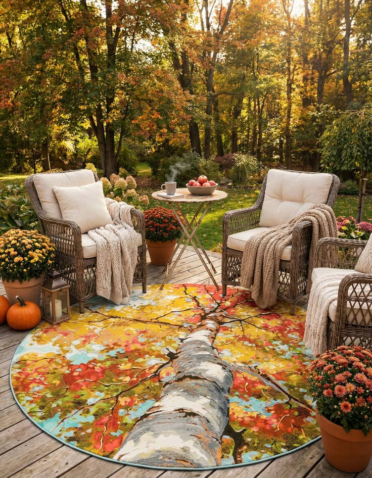 Detail image of 10' x 10'  Washable Botanical Indoor / Outdoor Round Rug