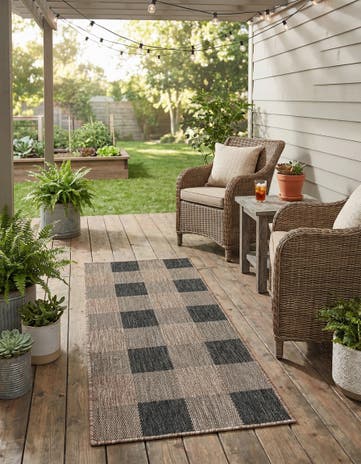 2' x 5' 3 Easy-Clean Checkered Indoor / Outdoor Runner Rug