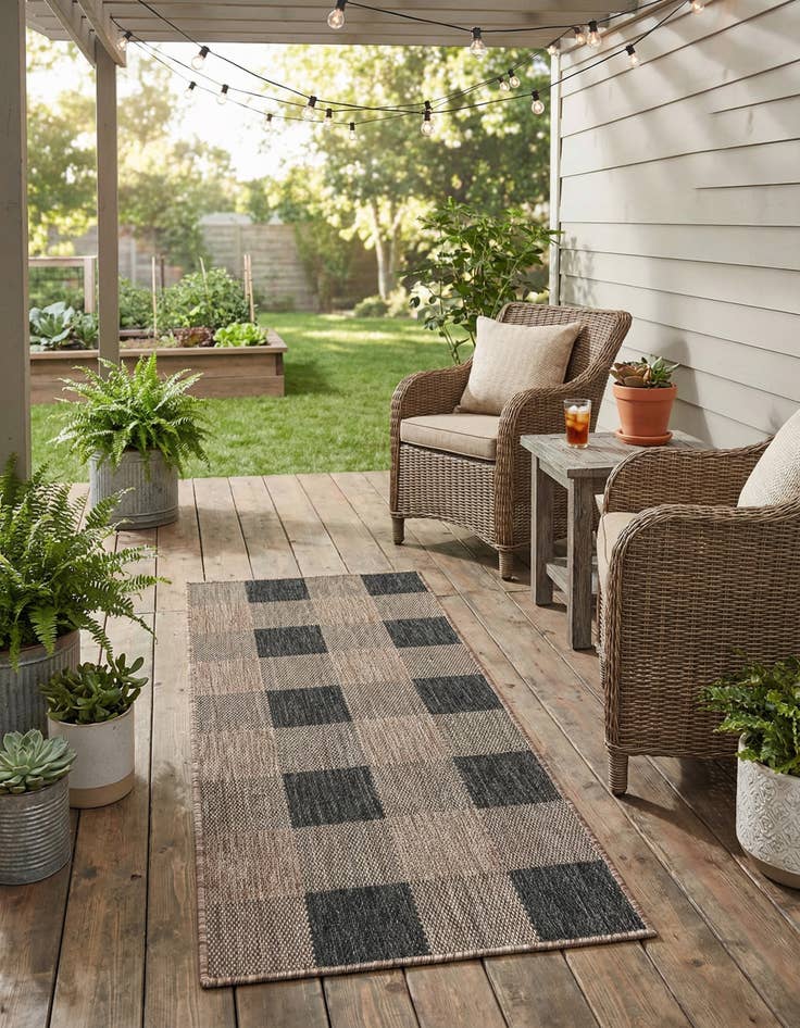 Detail image of 2' x 5' 3 Easy-Clean Checkered Indoor / Outdoor Runner Rug
