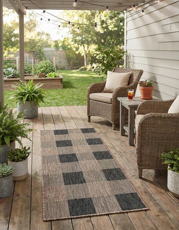 2' x 5' 3 Easy-Clean Checkered Indoor / Outdoor Runner Rug