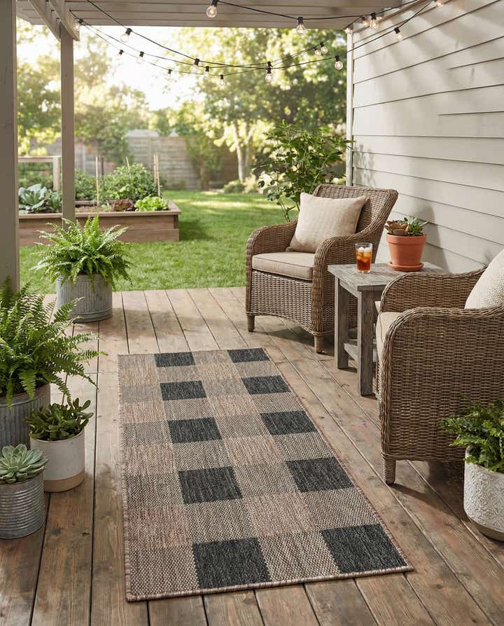 2' x 5' 3 Easy-Clean Checkered Indoor / Outdoor Runner Rug