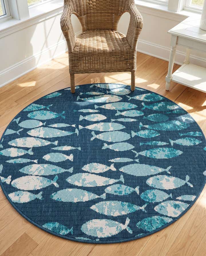 4' x 4' Easy-Clean Coastal Indoor / Outdoor Round Rug