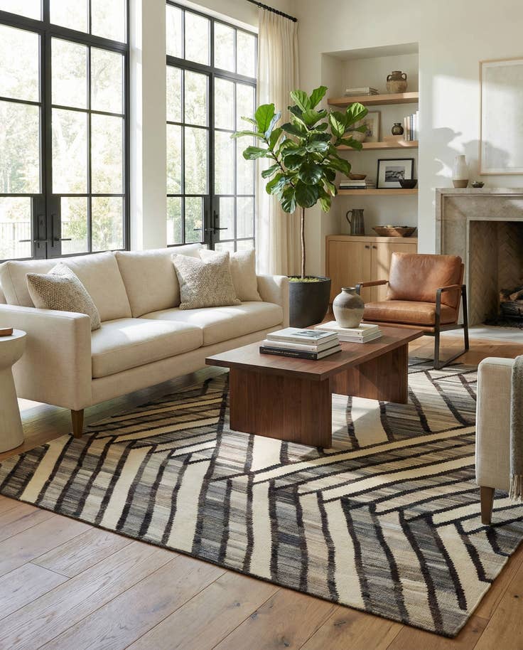 Detail image of 6' x 7' 7 Hand Woven Kilim Modern Wool Rug