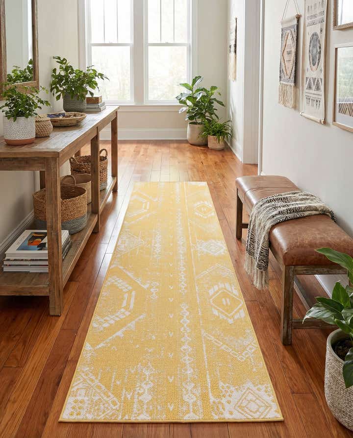 3' 3 x 14' Easy-Clean Bohemian Indoor / Outdoor Runner Rug