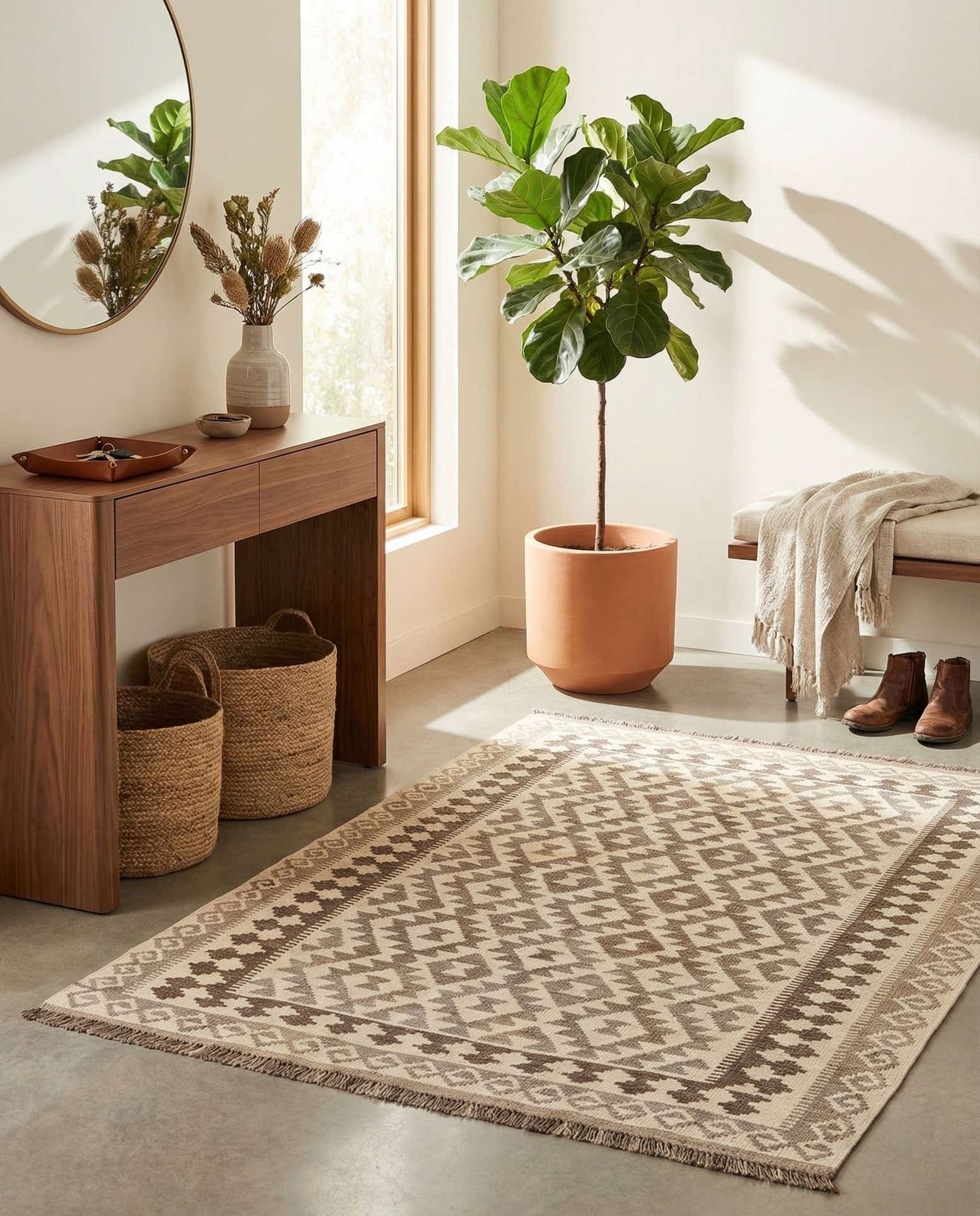 4' 1 x 5' 10 Hand Woven Kilim Maymana Wool Rug