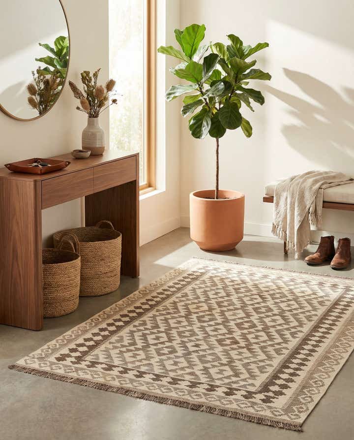 4' 1 x 5' 10 Hand Woven Kilim Maymana Wool Rug