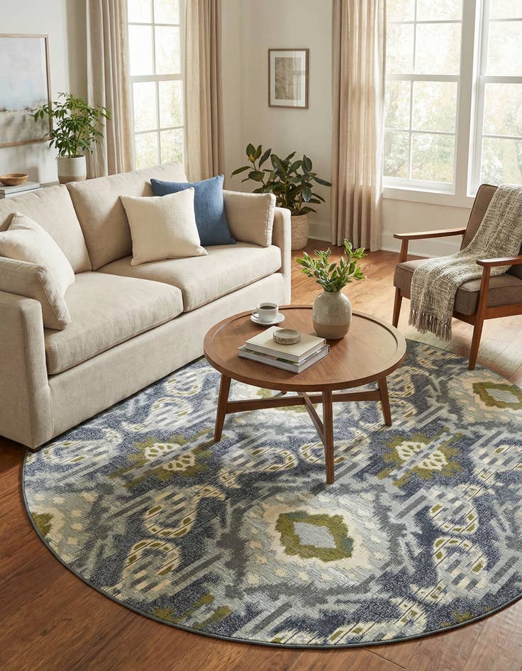 Detail image of 8' x 8'  Washable Modern Indoor / Outdoor Round Rug