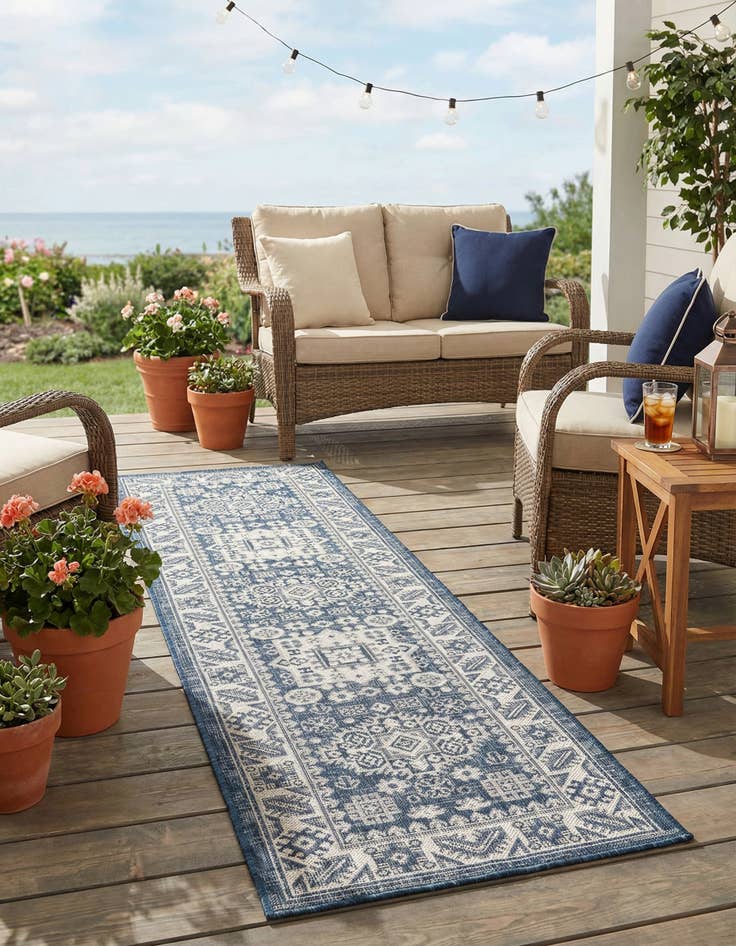 Detail image of 2' x 8'  Washable Aztec Indoor / Outdoor Runner Rug