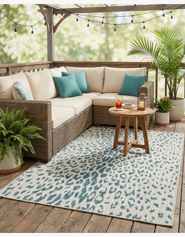 Teal Easy-Clean Safari Indoor / Outdoor Rug
