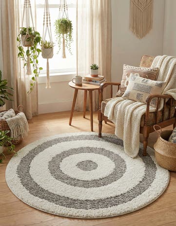 Gray Boho Round Rug