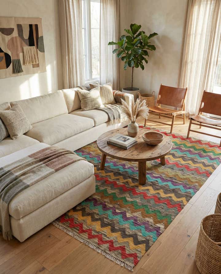 5' 5 x 8' Hand Woven Kilim Modern Wool Rug