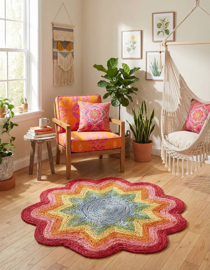 Detail image of 2' 2 x 2' 2  Hand Braided Happy Rugs Jawbreaker Poppy Round