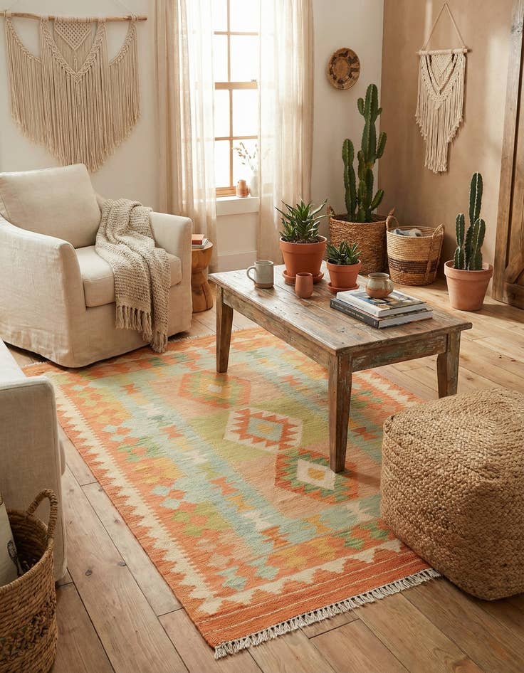 Detail image of 3' 2 x 5'  Hand Woven Kilim Waziri Wool Rug