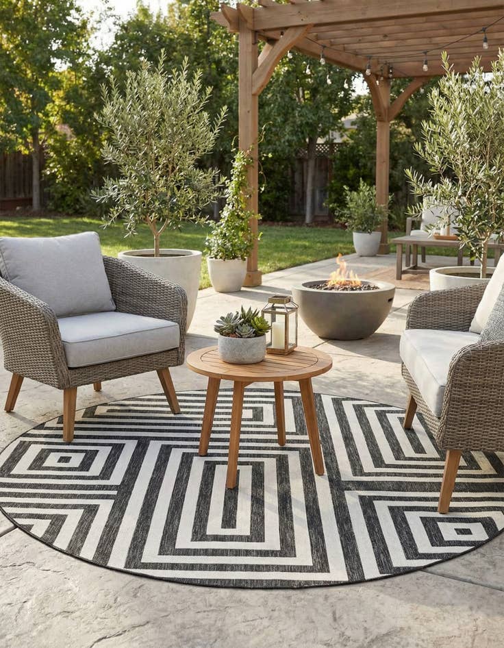 Detail image of 10' x 10'  Washable Modern Indoor / Outdoor Round Rug