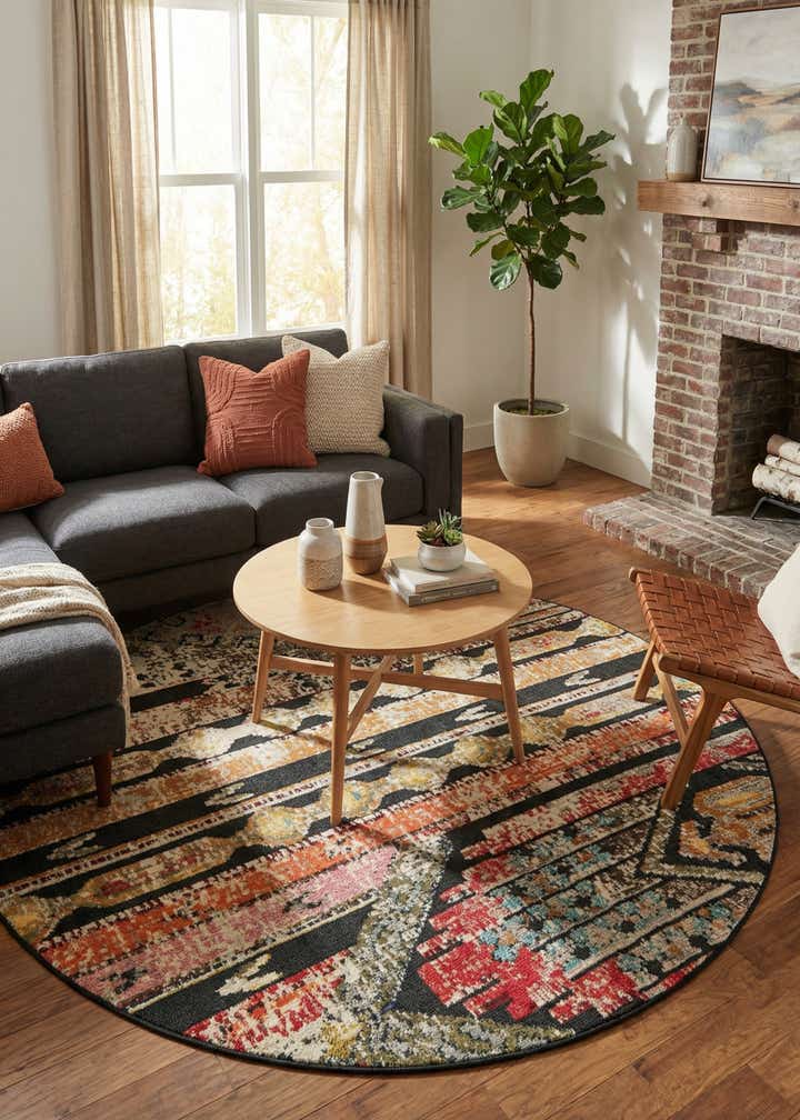 7' 10 x 7' 10 Easy-Clean Casablanca Indoor / Outdoor Round Rug