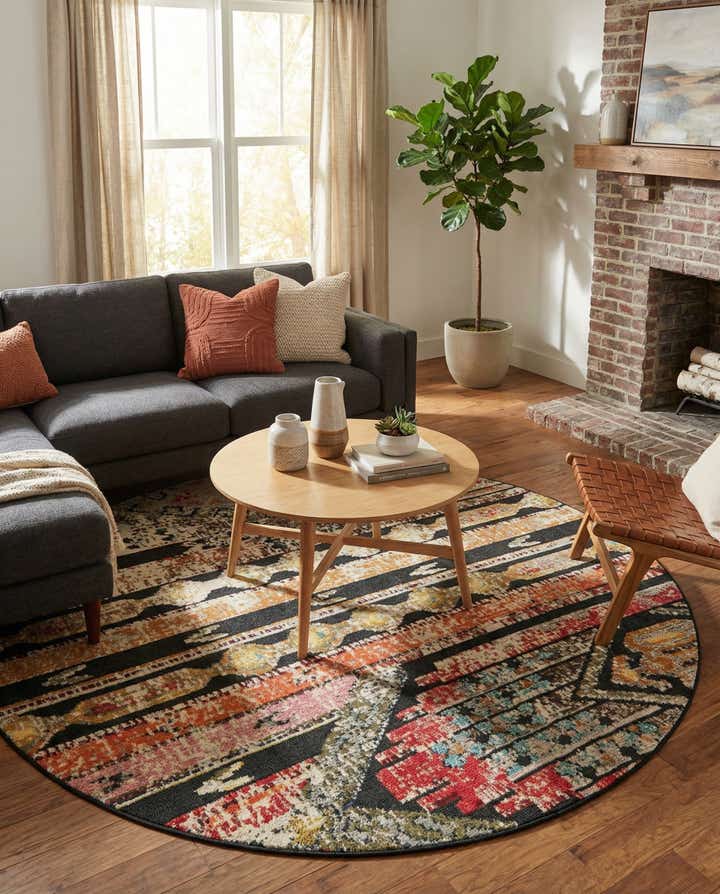 7' 10 x 7' 10 Easy-Clean Casablanca Indoor / Outdoor Round Rug