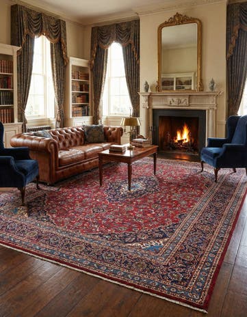 9' 7 x 12' 6 Hand Knotted Mashad Persian Wool Rug